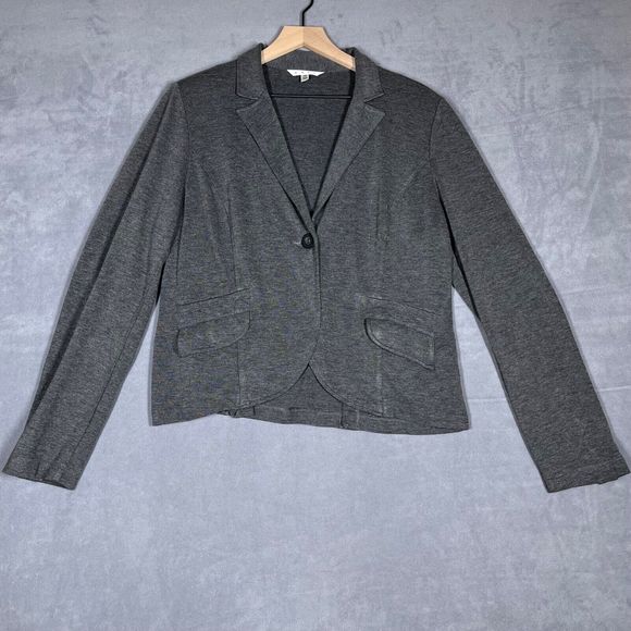 CAbi Women's Jet Set Blazer Jacket Size‎ 14 Gray One-Button Stretch Knit Classic - Picture 1 of 7